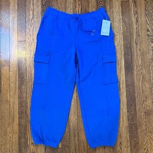 Athleta Heavyweight Terry Cargo Joggers, NWT, Large, Blue